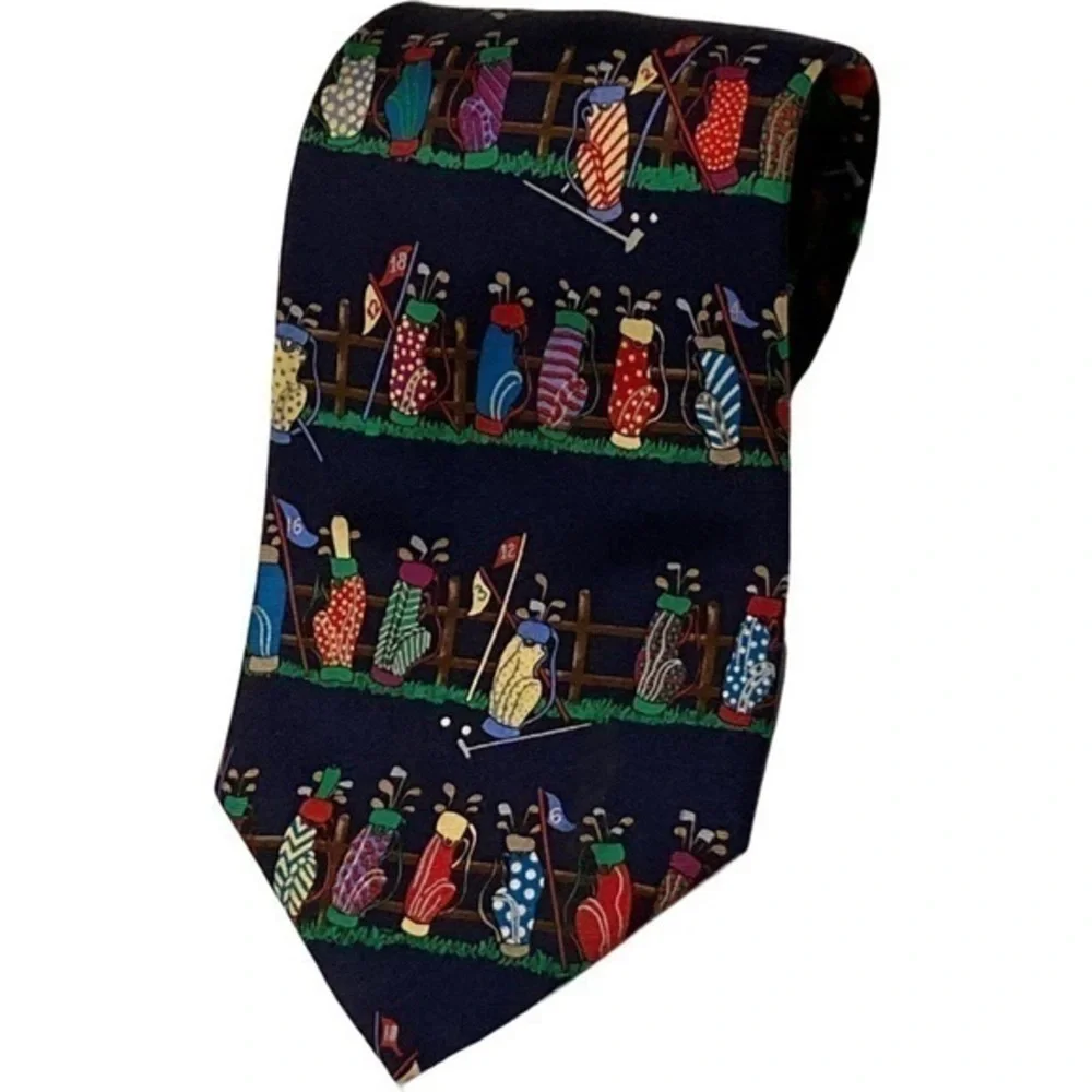Allyn GOLF Mens Silk Neck Tie Necktie Tee Time Lineup Blue Golfbags